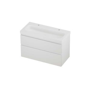 Haga Set polystone Mezza wastafel met 2 kraangaten en onderkast a-symmetrisch 1000x460x660mm matt White/mat wit