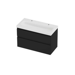 Haga Set polystone Mezza wastafel met 2 kraangaten en onderkast a-symmetrisch 1000x460x660mm matt White/mat zwart