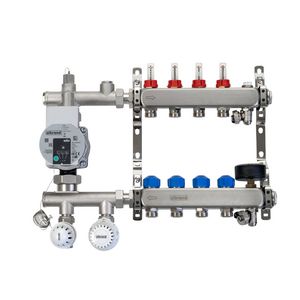Stadsverwarmingverdeler 6-groeps onderaansluiting incl. flowmeters