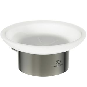 zeepschaal rond van gesatineerd glas m houder silver storm (rvs look) T