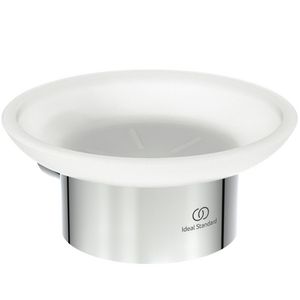 zeepschaal rond van gesatineerd glas m houder chroom T4509AA