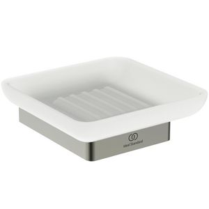 zeepschaal rechthoekig van gesat. glas m houdsilver storm (rvs look) T4