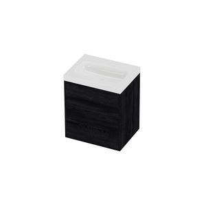 Haga Set polystone Mezza wastafel zonder kraangat en onderkast tbv grepen 2 laden a-symmetrisch in kader 600x460x730mm glans wit/Black oak