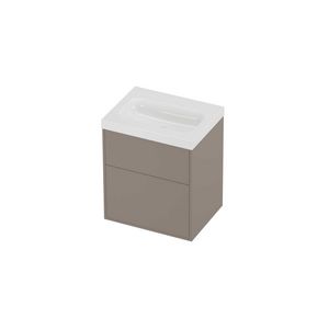 Haga Set polystone Mezza wastafel zonder kraangat en onderkast tbv grepen 2 laden a-symmetrisch in kader 600x460x730mm glans wit/Clay beige