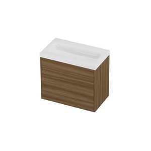 Haga Set polystone Mezza wastafel zonder kraangat en onderkast tbv grepen 2 laden a-symmetrisch in kader 800x460x730mm glans wit/Caramel walnut