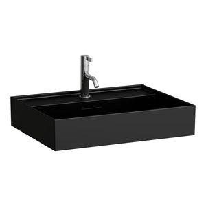 Meubelwastafel 600X460 Met Kraangat Met Overloop Black Mat