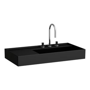 Wastafel met afleg links met verborgen afvoer Zwart mat H8103397161111