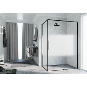 Zijwand RIGA F2P links 1075-1090x2000mm Rose-1 motief profiel zwart