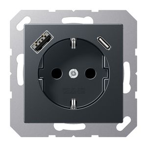 Wandcontactdoos met lader antraciet v. USB type A&C AS500