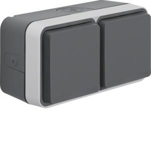 Wandcontactdoos 2-v hor. met behuizing berker W.1 grijs