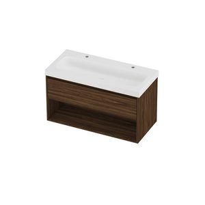 Haga Set polystone Mezza wastafel met 2 kraangaten en onderkast met schap 1000x460x580mm matt White/Cabana oak