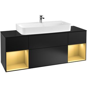 Wastafelonderbouw 1600x603x501mm mat zwart 4xla met LED-verlichting