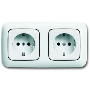 Wandcontactdoos randaarde dubbel hor m raam R-alpin wit (20-2 EUCJ-214-503)