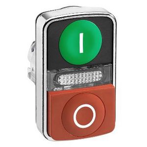 Dubbele verlichte drukknop Groen verz./rood verhoogd 2 XB4