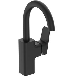 Wastafelmengkraan hoge uitloop z. waste silk black Ceraplan