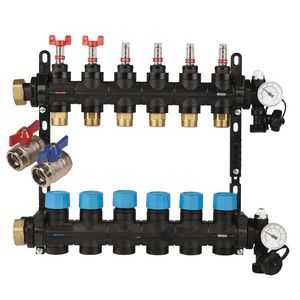 Vloerverwarmingsverdeler composiet UFH  10-groeps incl. debietmeters + kogelkraanset 1"