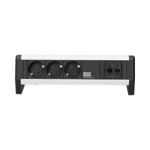 DESK 1 3x 230V RA 2x CAT6 1m GST o.g. incl. klem zwart/alu