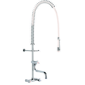 Grootkeukenkraan / voorspoeldouche m. wandmengkraan 2-greeps + tapkraan chroom
