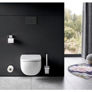 Cue toiletborstelgarnituur kristalglas gesatineerd zwaart