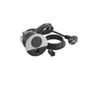 Wandcontactdoos ALU+ USB + kabeldoorvoer+snoer L0,5m. Disq80