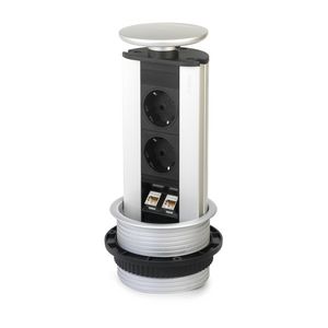 Pop-up 2x 230V RA 2x CAT6 STP 3m RA zilvergrijs deksel