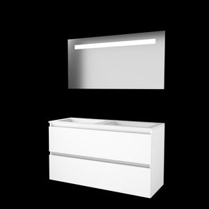 Set ECONOMIC-46 onderkast ice white 120cm greeploos 2x la acryl wastafel z/ kraangat spiegel geïn. LED-verl. (E46GL1202A0IW)