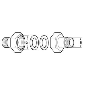 Set a 2st. Koppelingen vlakd. +pakk. mess. Z25 1.1/2"x1"bt.