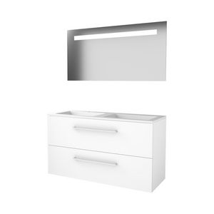 Set ECONOMIC-46 onderkast ice white 120cm grepen chroom 2x la acryl wastafel 2x kraangat spiegel geïn. LED-verl. (E46GR1202A2IW)
