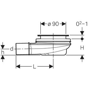 Douchebaksifon excl. kap v. 90mm gat aansl.PE 40mm WS 30mm