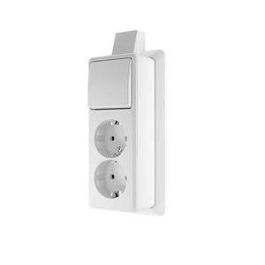 AP600 wandcontactdoos 2v RA+schak 1p/w + montageplaat alpine wit VVE=10