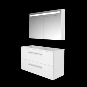 Set PREMIUM-46 onderkast ice white 120cm grepen chroom 2x la acryl wastafel 2x kraangat spiegelkast geïn. LED-verl. (P46GR1202A2IW)