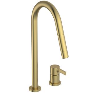 Keukenmengkraan 2g hoge ronde uitloop 2f brushed gold Gusto