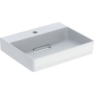Opzetwastafel rechthoekig afvoer horizontaal 50x41cm met kraangat wit Keratect ONE incl. sifon
