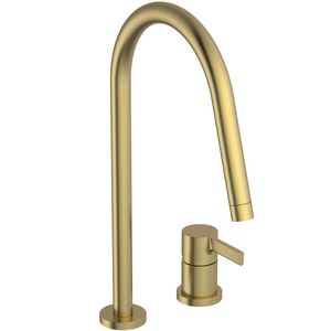 Keukenmengkraan 2-gats m. hoge ronde uitloop brushed gold Gusto