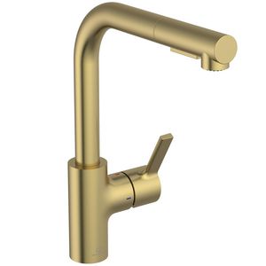 Keukenmengkraan m. hoge l-uit. uittrek hand 2f brushed gold Gusto