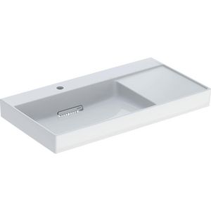 Wastafel 90x48cm afvoer horizontaal met kraangat links aflegvlak rechts wit Keratect ONE incl. sifon
