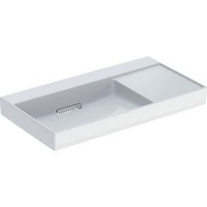 Wastafel 90x48cm afvoer horizontaal met kraangat links aflegvlak rechts wit Keratect ONE incl. sifon