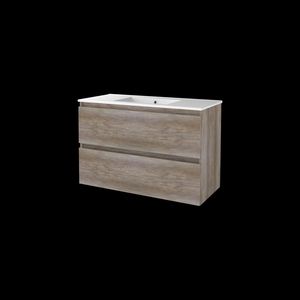 Set START-46 onderkast scotch oak 100cm greeploos 2x la porselein wastafel 1x kraangat (S46GL100PSO)