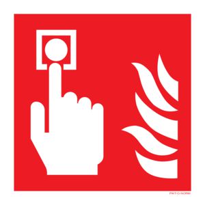 Sticker picto handmelder met vlam 200x200 fond rood/afb. wit (809-333230)