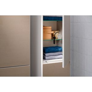 Hoge kast Sand Matt beige / front patterned bronze 400/360 scharnieren rechts Xevolos E 54222390