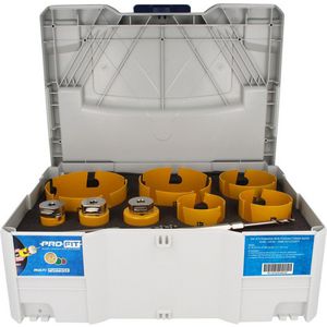 Multi Purpose gatzagenset in T-Loc systainer 32-35-44-51-68-76-92-111-127mm met geïnt. adapters en div. centreerboren