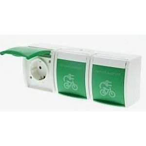 Wandcontactdoos kv 3-voudig met opdruk voor fietsoplaadpunt groen (2300/3 EBW/LA-13-54)