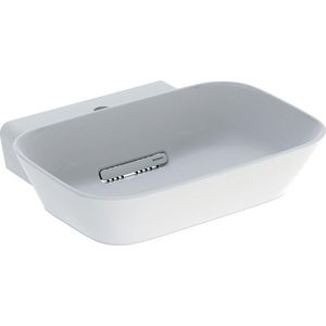 Opzetwastafel afgerond 50x42,5cm afvoer horizontaal met kraangat mat wit Kereatect ONE incl. sifon