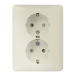 Dubbel stopcontact randaarde en beschermingsafsl. verticaal cream