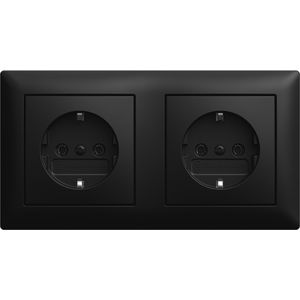 Wandcontactdoos RA 2-voudig voorbedr. 2 centraalplaten + 2-voudig afdekraam horizontaal montage balance SI matzwart (20-2 EUCJ-915-503)