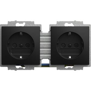 Wandcontactdoos RA 2-voudig voorbedr. 2 centraalplaten horizontale montage balance SI matzwart. (20-2 EUCB-915-503)