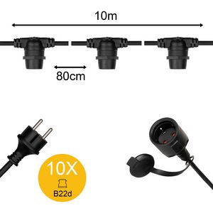 Verlichting B22d L=10m. IP44 zwart