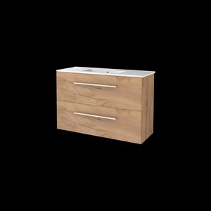 Set START-39 onderkast whisky oak 100cm grepen chroom 2x la porselein wastafel 1x kraangat (S39GR100PWO)