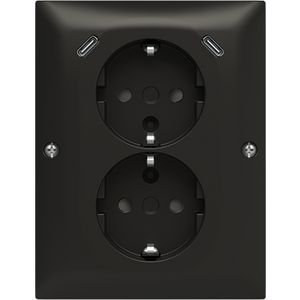 wandcontactdoos ra dubbel kv + USB-C/C hoekmontage Balance mat zwart