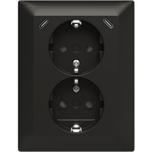 wandcontactdoos ra dubbel kv + USB-C/C inbouw Balance mat zwart